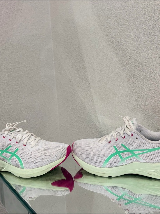 Asics Shoes - ASICS Womens White Mesh Running Shoes with Mint and Pink Accents